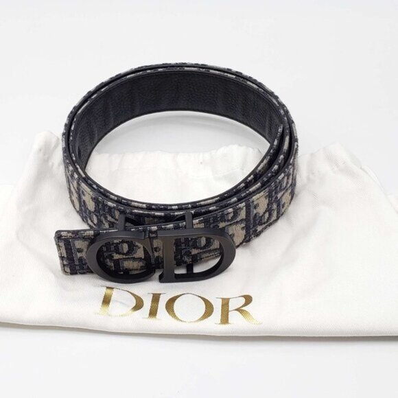 Christian Dior Oblique CD Leather and Canvas Belt Size 85 480-082925 - Picture 3 of 9